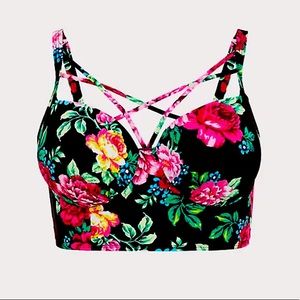 NWT Torrid Swim BLACK FLORAL LATTICE UNDERWIRE BIKINI TOP size 2-DD/F